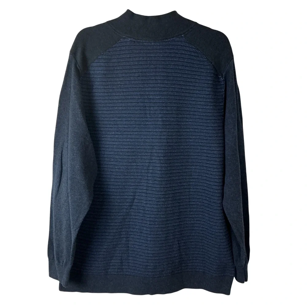 Tommy Bahama Quarter Zip Sweater Mens XXL Blue Textured Stripe Pullover ST424495